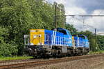 The Infrabel/TUC RAIL 7800 together with the 7795. Build by Siemens-Vossloh: type 77-78 construction n� 1001226 year of manufacture: 2003. Line 27A at Antwerp Airport. 02-07-2026