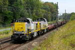 The Lineas 7777 double traction with the 7781 for the NMLK Clabecq steel plate shuttle from Clabecq to the port of Antwerp.