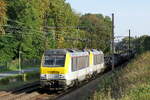 The Lineas 1314 and 1317 withe daily Arcelor-Mittal steel shuttle from Esch-sur-Alzette in Luxembourg to the port of Antwerp. Bombardier Brugge NMBS serie 13 build in 1999 with construction N� 1329. NMBS Class 13: between 1997 and 2001  80 of these locomotives were build by Bombardier Brugge. Concept and parts from Alstom Belfort. Original NMBS numbers: 1301 to 1360, CFL numbers: 3001 to 3020. Max speed: 200km/h. Power: 5200kW. Power supply: 3000V and 25kV.  Numbers 1301 to 1345 are in service at Lineas, numbers 1346 to 1360 are in service at the NMBS. Line 27A at Antwerp Airport. 29-09-2026