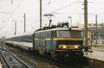 On a pouring 10 September 2004, NMBS 1605 with night train 'JAN KIEPURA' to Warsaw enters Bruxelles-Midi.