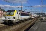 SNCB/NMBS 1832 quits Li�ge-Guillemins as she banks an IC service to Verviers and Eupen on 21 May 2026.