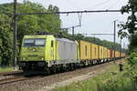 The Medway E 186 113 with a container train from Italy to the port of Antwerp. Bombardier Traxx F140 MS build in 2006 with construction N� 34302. Line 27A at Antwerp Airport. 10-07-2026