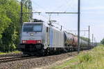 The Lineas 186 258 with an empty Jet A1 tank train from Germany to the port of Antwerp. Bombardier Traxx F140 MS build in 2016 with construction N� 35408. Line 27A at Antwerp Airport. 13-07-2026