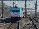 . S�rie 28 double header is hauling a freight train through the station Gent Sint Pieters on February 14th. 2009.