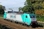 The Lineas 186 350 on route out of the port of Antwerp.