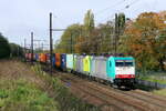 Die BLS Cargo Nord 186 232 Doppeltraktion mit der 186 114 zieht den TCA Shuttle vom Hafen Antwerpen zum TCA Containerterminal in Athus. Bombardier Traxx F140 MS2 Baujahr 2009 mit der Fabriknummer 34480. Strecke 27A am Flughafen Antwerpen. 28-10-2026