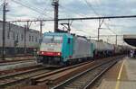 One steel carrying wagon (3rd position) interrupts the tank train hauled by 2826 at Antwerpen-Berchem on 22 May 2014.