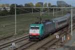 NMBS 2804 leaves Nijmegen wqith a test ride with some I-11 coaches on 26 October 2022. This test ride was one of a series to test the deployment of TRAXX locos Class 186 with NMBS I-11 coaches, should the need rise to replace the Dutch ICR coaches. From December 2024, the Belgian coaches were inded deployed as replacement for the 40+ years old Durch stock. NMBS 2804 leaves Nijmegen wqith a test ride with some I-11 coaches on 26 October 2022. This test ride was one of a series to test the deployment of TRAXX locos Class 186 with NMBS I-11 coaches, should the need rise to replace the Dutch ICR coaches. From December 2024, the Belgian coaches were inded deployed as replacement for the 40+ years old Durch stock.