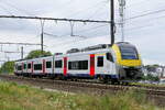 The NMBS 08108 coming from Antwerpen-Berchem station. Siemens Desiro ML NMBS serie MR08 build in 2014. Line 27A at Antwerp Airport. 23-07-2026