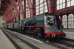In a very rare outing,  CFV3V's  non-operable Pacific steamer 1.002 stands at Antwerpen Centraal as part of an exhibition train that visits Antwerpen Centraal on 10 and 11 October, this photo beingmade on the 10th. A diverse collection of old and new stock gives a nice impression of 100 years of Belgian railways and was on show at Li�ge-Guillemins (August) and Schaerbeek (September), albeit without the 1.002. The coaches behind the loco are former Royal Coaches from 1935 thathave been restored and give an impression of a Royal Train.
