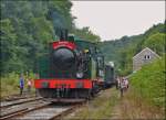 . The steam engine Tubize 2069  Helena  pictured in the station Dorinne-Durnal on the heritage railway track Le Chemin de Fer du Bocq on August 17th, 2013.