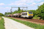Locomotive 1344 from Lineas hauling a mixed goods is passing in Hever, 6/5/2025.