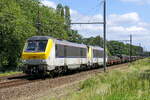 The Lineas 1338 and 1335 double traction fot the heavy, daily, Archelor-Mittal steel shuttle from Esch-sur-Alzette in Luxembourg to the port of Antwerp.