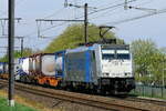 RTB Cargo 186 428 Bombardier Traxx with the Antwerpen-Kutno(Pl) PCC Shuttle. With stops at Rheinhausen(D) and Frankfurt an der Oder(D). 19-04-2025