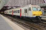 NMBS 348 is about to leave Antwerpen Centraal with an IC service to Hasselt on 10 October 2026. Stemming from 1980-1983 these EMUs are more than forty years old and nearing the end of their operating lives.