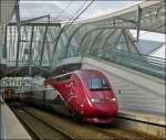 The PBKA Thalys unit 4332 is leaving the station Liège Guillemins on August 22nd, 2012.