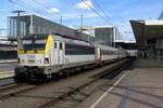 NMBS 1896 calls on 5 May 2023 at Gent Sint-Pieters with a Peak Hour Train, consisting of former EuroCity coaches.