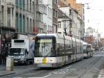 De Lijn tram 7240 SachsenTram MGT6-1 build in the year 2004. Gemeentestraat, Antwerpen 31-10-2014.