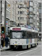 Tram N 7098 photographed near the station Antwerpen Centraal on Septebmer 13th, 2008.