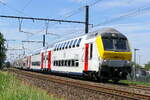 The NMBS 65005 with a 8 carriages long double deck train pushed by a serie 18-19 loc from Siemens. Line 27A at Antwerp Airport. 18-06-2026