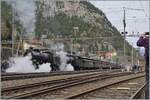 The two C 5/6 locomotives 2978 and 2969 are on their way from Bellinzona to Bellinzona. The steam train is being re-formed in Göschenen for the onward journey through the Gotthard Tunnel. The two steam locomotives were photographed before the SB ...