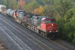 Freight train with two Dash-9 C44-9W 2671 + 2668 on 03.10.2009 at Bayview Junction near Hamilton.