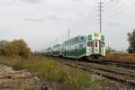 GO Transit (Greater Toronto Transit) with commuter train on 29.09.2010 at Torbram road in Toronto.