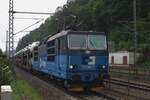 CDC 372 007 hauls a BLG block train through Bad Schandau on the grey morning of 23 May 2023.