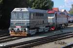 On 28 September 2025 T435-003 shunts a Bardotka Diesel engine at Benesov u Prahy.