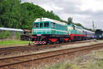 T435-0145 hauls an extra train out of the museum at Luzna u Rakovnika on 13 May 2012.