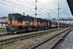 On a very rainy 26 May 2015 AWT 740 707 hauls a coal train into Ostrava hl.n.