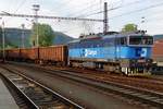 CD Cargo 750 061 hauls a block train through Decin hl.n.