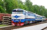BLue extra train, pulled by T 478 1002 shunts in the railway museum of Luzna u Rakovnika on 13 May 2012. 