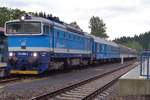 On 13 September 2017 CD 754 006 stands ready for departure at Zelezna Ruda.