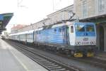 CD 163 073 with renovated push-pull stock waits for departure at Decin hl.n. on 12 May 2012.