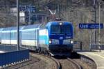 CD Vectron 193 293 hauls a Praha-Hamburg EC into Usti nad Labem on 6 April 2018.