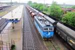 CD 363 501 with coal train departs from a rainy Hranice nad Morave on 4 June 2013.