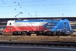 Flagged loco 380 004 stands on 11 September 2018 in Budapest-Keleti.