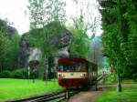 Diesel locomotive 810 for the local railway comes to station Adrspach at 27.5.2011.