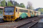 CD 814 157 readies for departure at Zelezna Ruda Alzbetín, the Czech part of a border station, of which the German side calls itself Bayerisch Eisenstein.