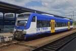 GW Train Regio leases VT001 from Niederbarnimer Eisenbahn and this RegioShuttle RS-01 stands at Klatovy on 9 May 2024.