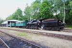 Steam loco 414 096 HELICON was restored in time for the 25th anniversary of the Railway Museum at Luzna u Rakovnika and pulls a steam shuttle train in the museum area on 11 June 2022.