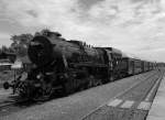 Historical steam locomotive 555.3008 (BR 52)17.6.2012 at the railway station Měcholupy. A special train from Lun u Rakovnka to Měcholupy and back.