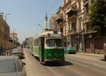 Car 853 of the Alexandria Tram (ex Copenhagen) apparently has several layers of paint, but the rust is increasingly showing through.