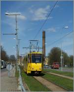 A yellow  Tatra  Tram in Tallinn.