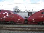 Thalys PBKA set 4344 (SNCF) and PBA set 4533 (SNCF) enter Amsterdam CS on 01/03/2015.