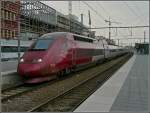 The PBKA Thalys unit 4322 is leaving the station of Brugge on April 11th, 2009.