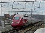 The PBKA Thalys unit 4307 is arriving at Liège Guillemins on March 28th, 2010.