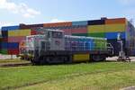 Test engine for battery powered diesel locomotives 63413 finds herself back in the Cité du Train in Mulhouse on 30 May 2019. In the background stands the exposition hall of the museum.