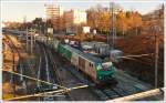 . A freight train is running through the station of Mulhouse on December 10th, 2013.